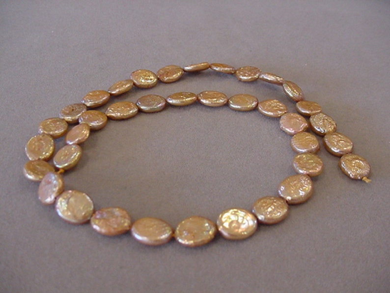 9mm 10mm Freshwater coin Pearl Beads Copper Natural Pearls 16 inch strand 37 beads Destash Beads