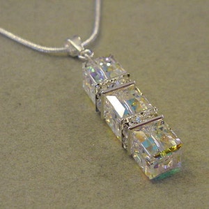 3 Crystal Cube Necklace Crystal AB Made with Swarovski Crystals Cube Pendant Crystal AB simple and elegant