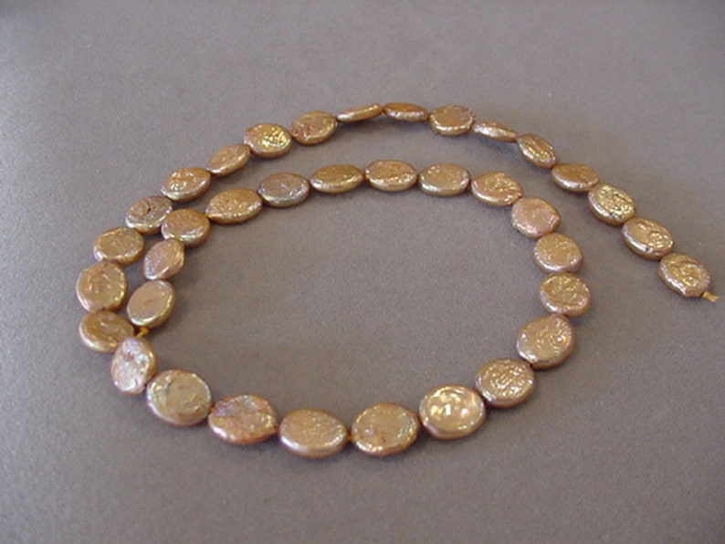 9mm 10mm Freshwater coin Pearl Beads Copper Natural Pearls 16 inch strand 37 beads Destash Beads