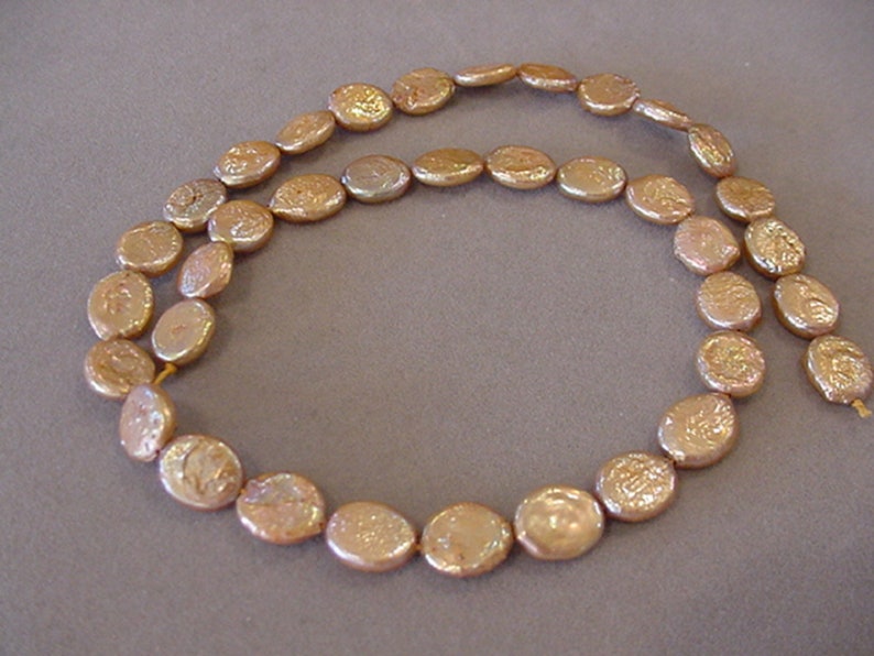 9mm 10mm Freshwater coin Pearl Beads Copper Natural Pearls 16 inch strand 37 beads Destash Beads