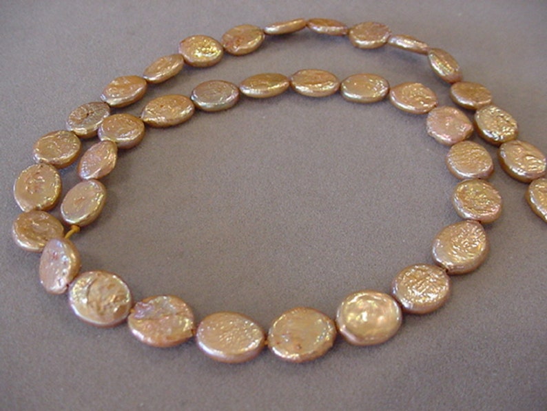 9mm 10mm Freshwater coin Pearl Beads Copper Natural Pearls 16 inch strand 37 beads Destash Beads