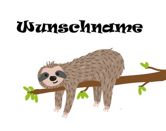 Bügelbild Faultier Wunschname