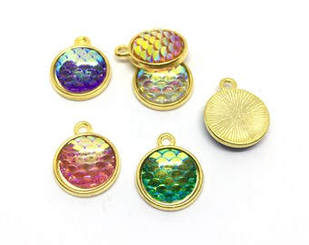 5 Mermaid pendant, gold, color mix