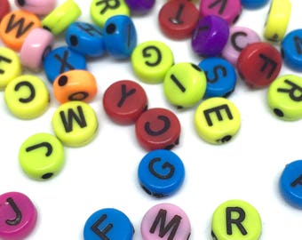 100 letter beads, 7 mm, colorful