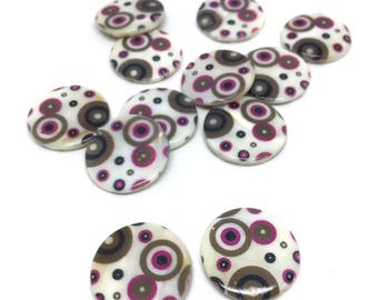4 mother-of-pearl beads, circles / zebra, 29 mm