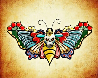 Iron-on moth La Catrina applique Patch