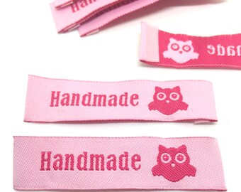 10 Label, Handmade, Eule, rosa, gewebt