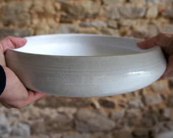 Large ceramic salad bowl, diameter 32 cm. Fruit bowl. Serving dish. White dishes. Stoneware dish. Ceramics, decoration, gift.