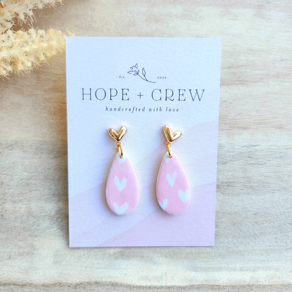 Pink polymer clay heart earrings, Valentine's day