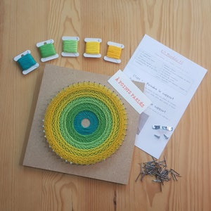 String art mandala kit. DIY Christmas, adult creative kit, mandala kit thread YELLOW - GREEN - TURQUOISE. Stretched threads, teen Christmas present, zen
