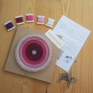 String art diy, string art, Christmas, zen weaving kit, mandala kit thread ECRU PINK PURPLE. Kit stretched wires, Creative kit adult or teenager,