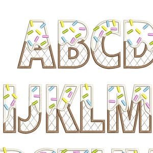 Eiscreme SCHRIFTART Alphabet Buchstaben in verschiedenen Größen Eistüte Kinder Name Monogramm Stickmaschine Designs Kinder Party Geburtstag