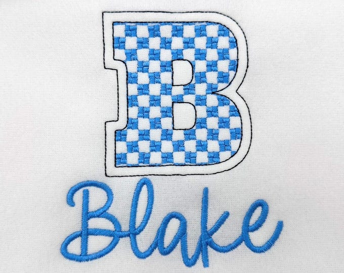 Set of 2 FONTS Big Double outline checkered Font and Sweatshirt script handwritten Font machine embroidery designs Alphabet Monogram