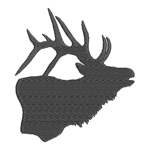 Motifs de broderie machine au point de remplissage Silhouette tête wapiti, mini tailles assorties pour cerceau 4 x 4, portrait tête de bois d'animal sauvage
