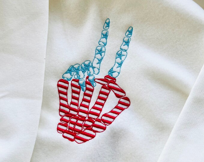 Skeleton hand sign Victory silhouette light stitch machine embroidery designs 4 through 9 inches flag patriotic Independence Day celebrate