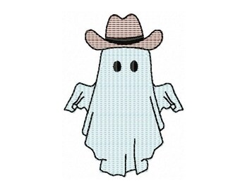 Kleiner Geist mit Cowboyhut Light Fill Skizze Halloween Maschinenstickerei Design Schnellstich Sofortiger digitaler Download Einzelgespenst