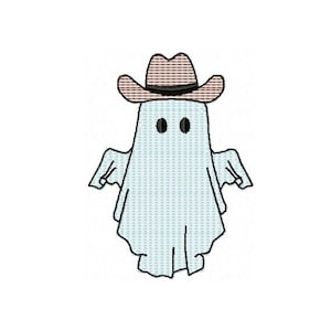 Little Ghost with Cowboy Hat Light Fill Sketch stitch Halloween Machine Embroidery Design Quick stitch Instant Digital Download single ghost