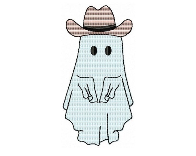 Little Ghost with Cowboy Hat Light Fill Sketch stitch Halloween Machine Embroidery Design Quick stitch Instant Digital Download single ghost