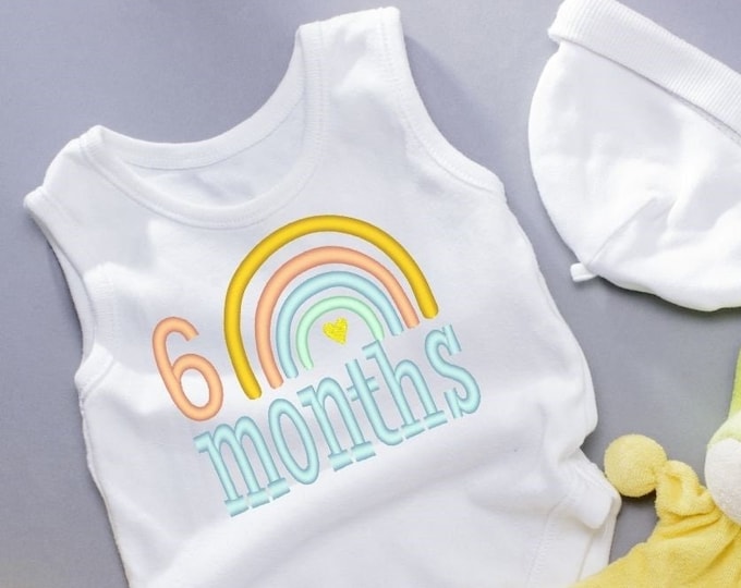 Newborn Baby Rainbow birthday numbers 12 months machine embroidery designs set of 12 sizes 4, 5 and 6 inches, onesie bib outfit embroidery