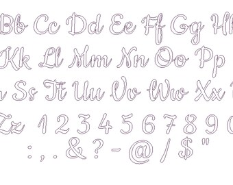 Handwritting Bean tipple stitich Calligraphy Font machine embroidery designs - caps, letters and numbers, light embroidery font, outline
