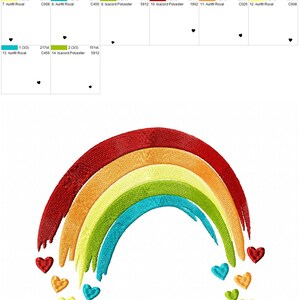 Regenbogen Pinsel Zeichnung fallende Herzen Liebe Regenbogen Füllstich Maschinenstickerei Designs in den Größen 11, 13, 19, 18, 21, 22, 25, 25 und 25 cm Bild 2