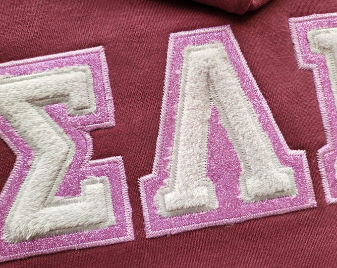 HTV Glitter vinyl Greek FONT Alphabet double 2 layers Applique Zigzag outline Monogram machine embroidery designs sizes 2.5 up to 7 inch BX