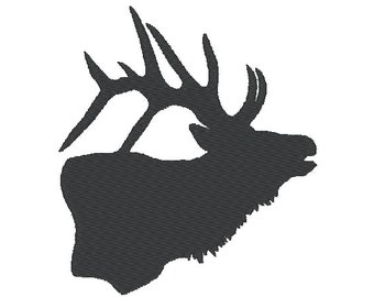 Elk Deer Buck head Silhouette fill stitch machine embroidery designs, assorted mini sizes for hoop 4x4, wild animal antlers head portrait