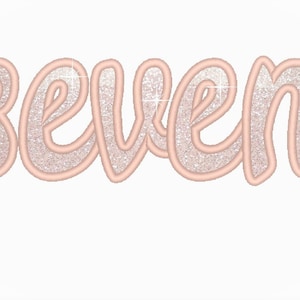 Written Seven Birthday number seven 7 applique machine embroidery designs in assorted sizes, word number seven kids Seventh birthday party