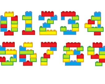 Bloques de números, ladrillos, bloques de ladrillos Números de cumpleaños SET diseños de bordado de máquinas en tamaños variados niños números diseño de apliques
