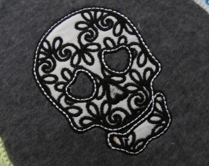 Skull applique embroidery designs set 3 types assorted sizes, halloween skull applique tribal line simple applique