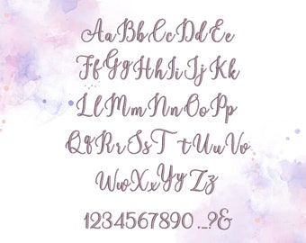 Moderne handgeschriebene kursive Schriftart, Buchstaben des Alphabets, Maschinenstickmotive 0,8" bis 3,2" Zoll, Namensmonogramm für Kinder, personalisierbar, BX
