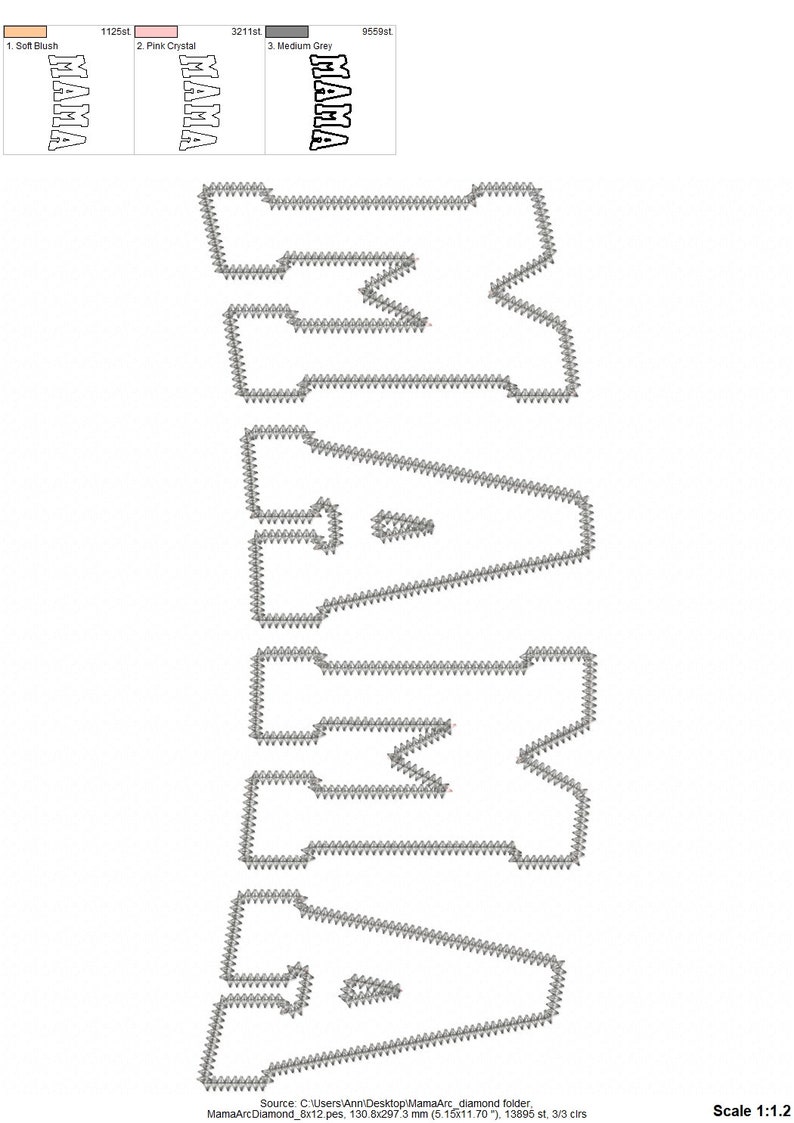 May include: A diamond painting design of the word "MAMA" in a bold, blocky font. The design is outlined in black and is ready to be filled in with colorful diamonds.