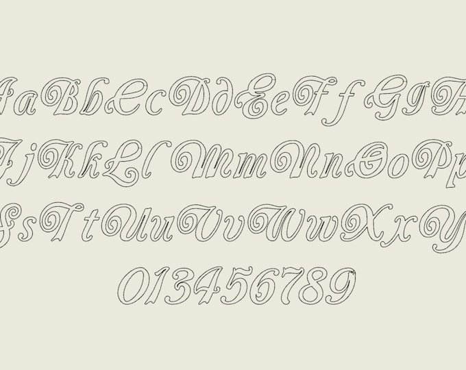 Princess Raggy, raggedy outline font, Bean stitch outline, simple triple stitch line, cursive font machine embroidery design, assorted sizes