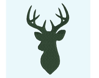 Buck deer hunting silhouette machine embroidery designs, many mini sizes fill stitch embroidery, buck deer head with antlers