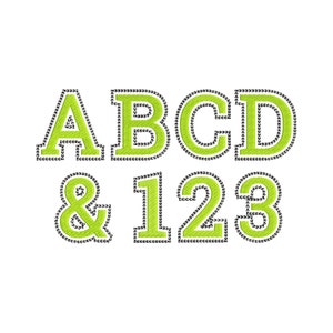 Gorgeous FONT fill stitch and chain stitch outline whole alphabet A-Z and numbers 0-9 machine embroidery designs monogram letters, BX