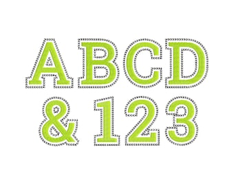 Hermosa puntada de relleno FONT y puntada de cadena delinean el alfabeto completo A-Z y los números 0-9 diseños de bordado de máquinas letras monograma, BX