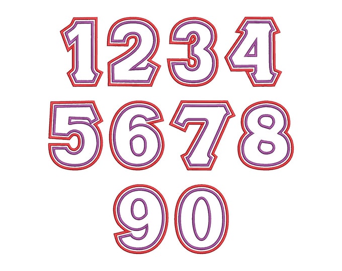 Classic Greek Font NUMBERS set from 1 up to 9, satin stitch 2 layers applique 2 colors machine embroidery designs many sizes BX file incl