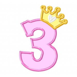 Princess crown Birthday Number 3 THREE Tshirt onesie bib kids party outfit Applique machine embroidery designs 3 months years little girl