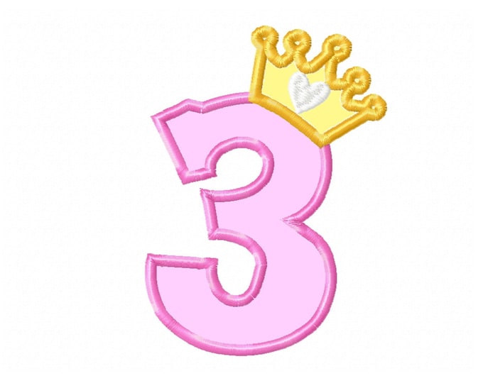 Princess crown Birthday Number 3 THREE Tshirt onesie bib kids party outfit Applique machine embroidery designs 3 months years little girl