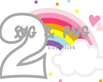 SVG PNG Rainbow números de cumpleaños confeti y corazones cortar archivos y circuito cricut cortar archivo de corte Cortar Archivo Digital Vinilo Calcomanía svg png