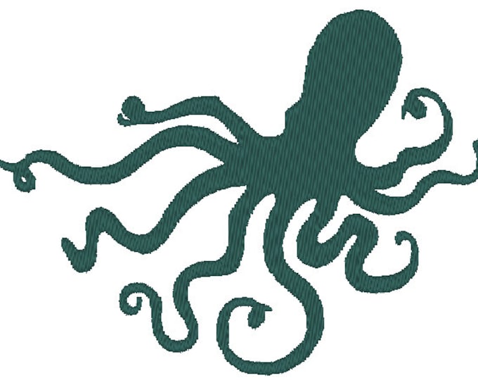 Steampunk Octopus Silhouette fill stitch machine embroidery designs many mini sizes and embroidery formats, sealife nautical marine mollusk