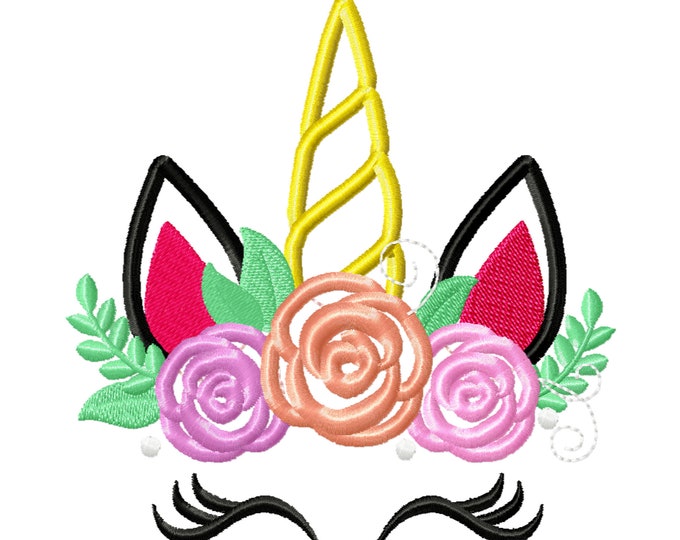 Magic unicorn Applique Roses face head horn roses crown shabby chick bouqet rainbow unicorn applique  embroidery designs, assorted sizes
