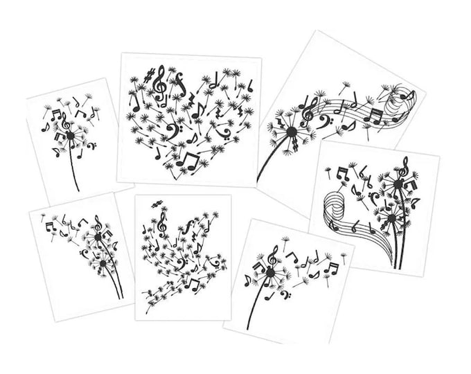 Music love Heart Feather Dandelion Dove and Notes SET of 7 machine embroidery designs in assorted sizes kids music lover floral notes