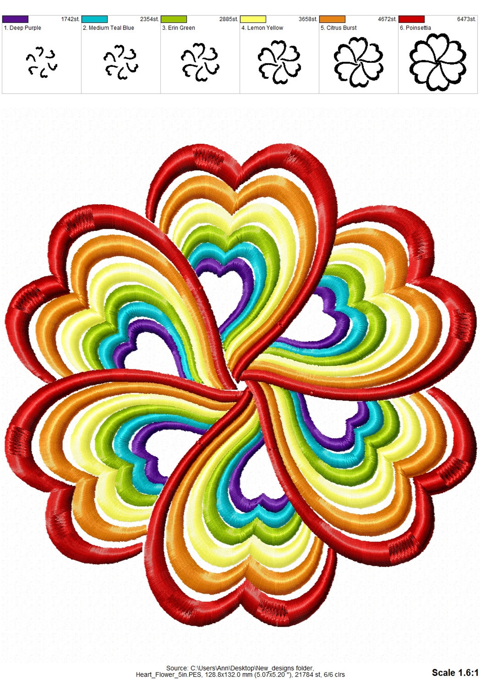 Flower Rainbow Petals Leaves Awesome Decorative Machine Etsy