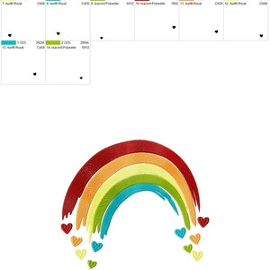 Dessin au pinceau arc-en-ciel, coeurs tombants amour motifs de broderie machine arc-en-ciel au point de remplissage dans les tailles 4, 5, 6, 7, 8, 9, 10, 11 pouces enfants fille image 6