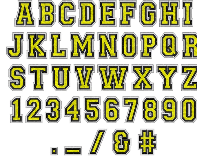 2 outlines Athletic Sport high school varsity collegiate, block mini Font machine embroidery designs - assorted sizes, BX font included