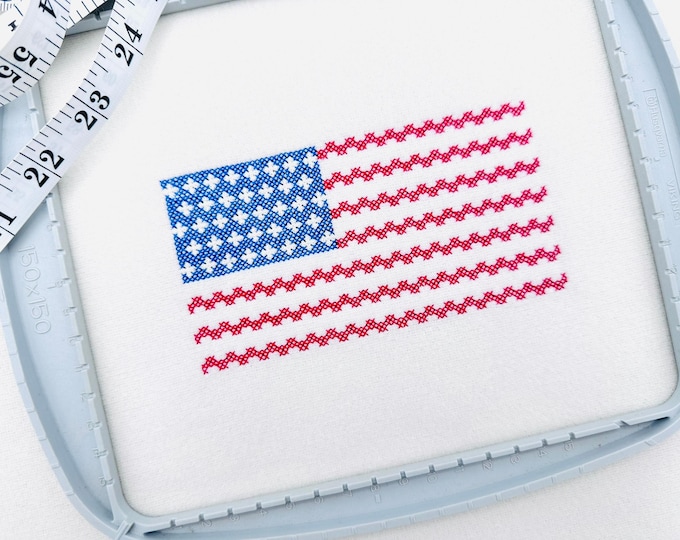 Cross stitch Flag machine embroidery designs patriotic Independence Day stripes and stars design 4th of July sizes 5 up to 8.5 inch