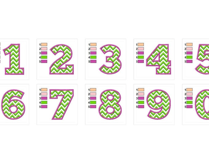 CHEVRON block Birthday numbers machine embroidery designs - assorted many sizes, font sport Chevron number applique