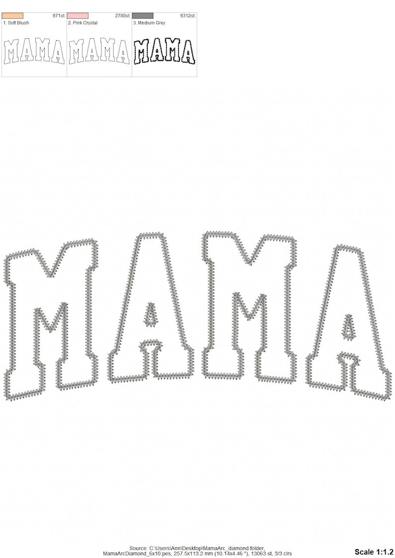May include: A black and white outline of the word "MAMA" in a bold, blocky font. The outline is made up of small, evenly spaced dots.
