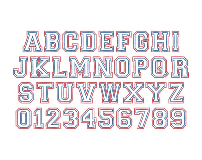 Sport two Appliqué Font Double outline applique machine embroidery alphabet ZIG ZAG zigzag stitch,  BX embroidery included